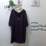natural*(L)リネン１００％パープル色ワンピース