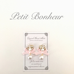 コットンパールとフラワービジューのイヤリング／ピアス＊ピンク