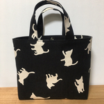 かわいい猫ちゃんシルエットのミニトートバッグ＊ブラック