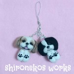 【オーダー】 ミニ犬 シーズー 白茶 白黒 ストラップ (中) ハンドメイド 羊毛フェルト