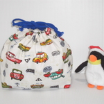 1枚布仕立てのお弁当巾着・・・きらきらくるま