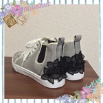 期間限定価格【S～L】オーガンジーフラワーいっぱいハイカットスニーカー/ブラック