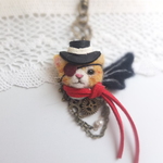 スチームパンク猫さんチャーム　茶☆羊毛フェルト