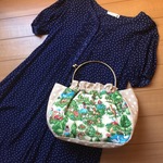 * がまぐち バッグ 白雪姫* 大きめ 長財布入ります 着物 おでかけ ベージュ ドット 水玉 がま口 