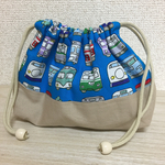 コップ袋【魚座】(裏地付き・男の子向け・電車柄 ・ベージュ)