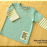 【110】　レトロブルー　七分袖レイヤードTシャツ