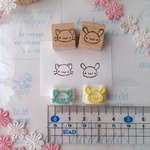 84 うさぎ 猫 ミニ キャラクターフェイス 2匹セット消しゴムはんこ