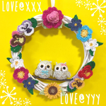 あみぐるみリース🌼お花いっぱい幸運の白いフクロウちゃんカップル