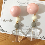 ヴィンテージ風 ピンク×クリア ピアス/イヤリング