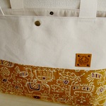 カラシ色エスニック☆たっぷりトートバッグ☆帆布＆本革タグ
