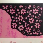 桜散らし〜切り絵カード〜【黒×桜マーブル色】