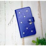 【 XPERIA Z3 / Z4 / Z5 】☆お星様いっぱいのスマホケース☆　手帳型カバー　綺麗なロイヤルブルー♡　SO-01G　SO-03G　SO-01H　★ストラップ付き★