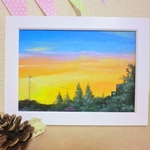 油絵原画『夕日』　額縁付き