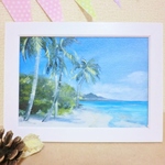 油絵原画『ヤシの木』　額縁付き