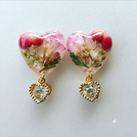 押し花レジンハートチャーム イヤリングorピアス