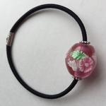 手作りとんぼ玉ピンクのお花のヘアゴム