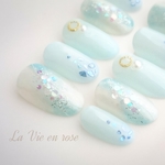 さわやかブルー✨水の妖精ネイル   ／パール／ラメ／シェル／ホロ／マーブル／春／梅雨／夏／冬／サマーウェディング／ブライダル／ネイルチップ  