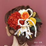 F17KA16【七点セット】オレンジ・ヘッドドレス・髪飾り・成人式・卒業式・結婚式・パーディー・和婚