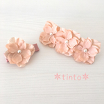 再9＊選べるリボン♡ヘアクリップ ヘアピン&バレッタ（ベージュピンク）ペア＊リンク＊おそろい＊入園式＊春