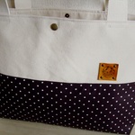 ココア色に水玉模様☆たっぷりトートバッグ☆帆布＆本革タグ