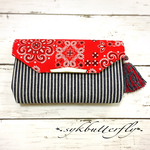 ✾長財布✾通帳ケース タッセル付き♡バンダナ(レッド)×ヒッコリー柄