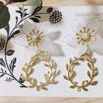 すりガラスフラワー×リーフリングピアス