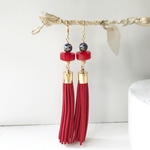 Disk beads × Long R Tassel  french hook pierce (NO.3065)