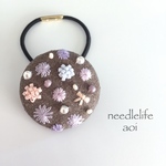 suède⌘purpleflower刺繍ヘアゴム