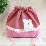 ひょっこり白くまさんの巾着袋♪お弁当袋レッド