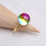 虹色がみえるヴィンテージガラス玉リング12