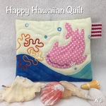 再販♡女の子ジンベイザメのフラットポーチ☆ハワイアンキルト☆サンゴｃ１