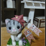 ＊端午の節句　鯉のぼりを持ったねこちゃん　五月人形　置物　＊