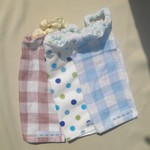 ネームタグ付　3枚セット　タオルエプロンドット柄とチェック柄