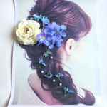 華やかな青とオフホワイトのヘアアクセサリーセット
