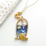 夜空と金の鳥ストラップ＊レジン