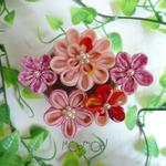 つまみ細工のお花畑かんざし（753pink）