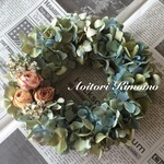 ≪送料無料≫まんまるローズの紫陽花リース