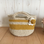 ◎送料無料◎麻ひも×イエローWOOLYARN＊マルシェバッグ＊ハンドメイド