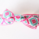 ピンク×グリーンの甘柄リボンバレッタ②仏ビンテージ