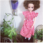 レトロ 千鳥柄ベルト付きワンピース👗
