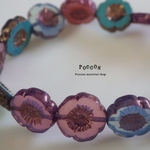 mix blue*purple  flower 12mm テーブルカット チェコビーズ 5個