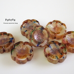 rainbow*bronze flower 14mm テーブルカット チェコビーズ 5個