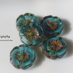 9mm aqua blue * flower  テーブルカット チェコビーズ 5個