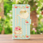 いちごティータイムライムグリーンの スマホケース 手帳型  iPhone XPERIA GALAXY AQUOS HUAWEI ケース 全機種対応 花柄
