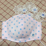 幼児、子供用ガーゼマスク（薄ピンクに水色ドット花モチーフ）