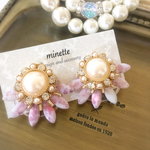 人気♡ラベンダーマーブル チェコダガー♡パールボリュームピアス