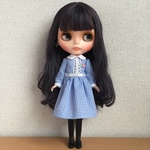 バラ刺繍ギンガムチェックワンピース ブルー ブライス服