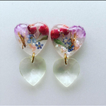押し花レジンダブルハート イヤリングorピアス
