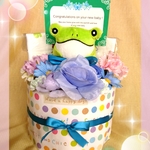 オムツ10枚！お祝いと一緒に♡緑のカエルさんプチオムツケーキ♡No.3