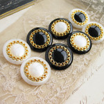 ■再販■VINTAGE■23mm■ヴィンテージボタン　8個入 (ツイン　ブラック&ホワイト)ブローチ・服 [1002]